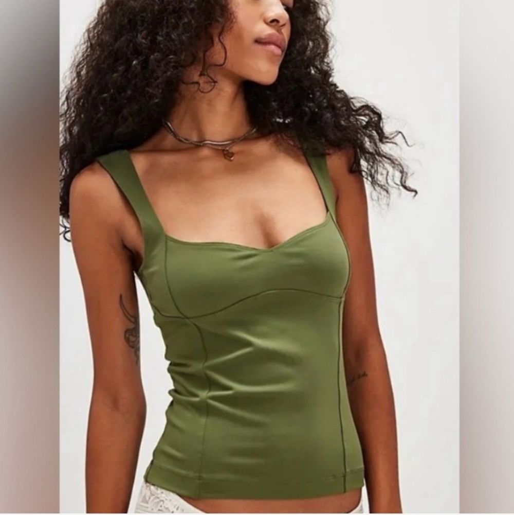 Free People Intimately Somewhere Sometime Cami Women's Small Green Basic Top